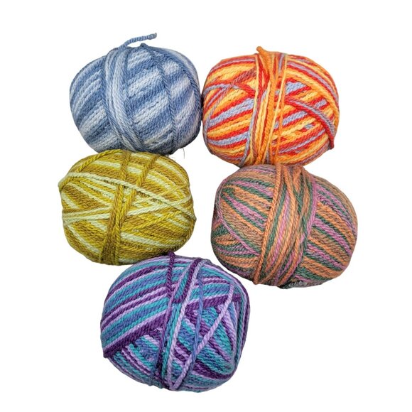 Yarn Mixed Lot of 5 Striped Fine Sport Stretchy Yarn - Picture 1 of 3